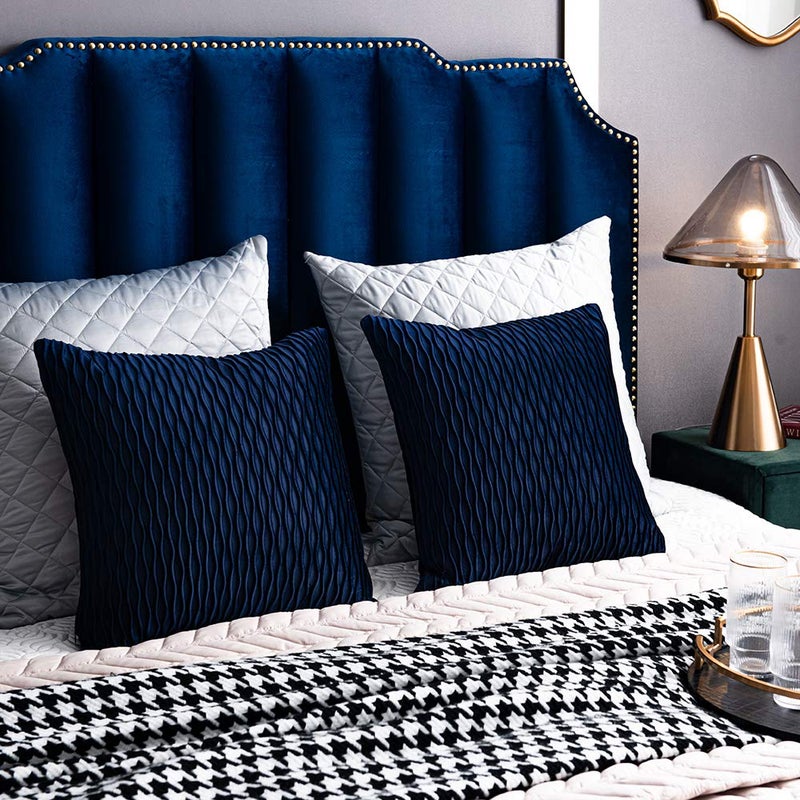 DEZENE Navy Striped Couch Pillow Cases: 2 Pack 20x20 Inch Original Velvet Square Throw Pillow Covers for Farmhouse Home Decor - Image 4